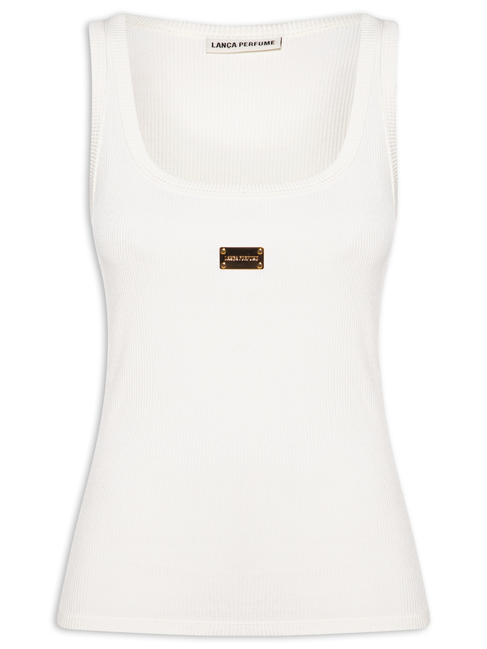 Regata Feminina Básica Com Placa Branco Lança Perfume
