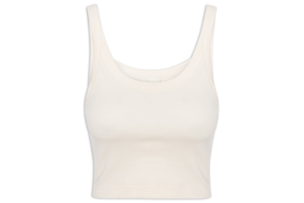 Regata Feminina Básica Cropped Em Ribana Canelada - Off White