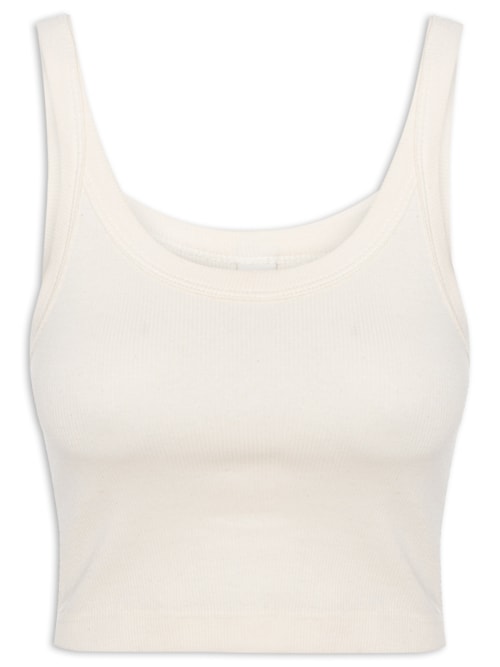 Regata Feminina Básica Cropped Em Ribana Canelada – Off White