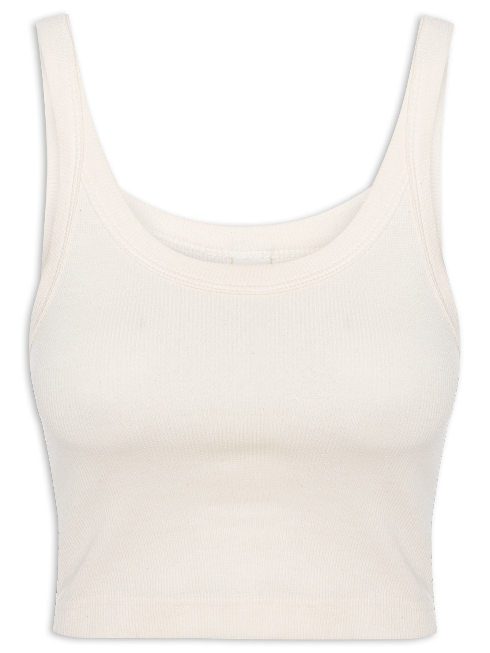 Regata Feminina Básica Cropped Em Ribana Canelada Off White Hering