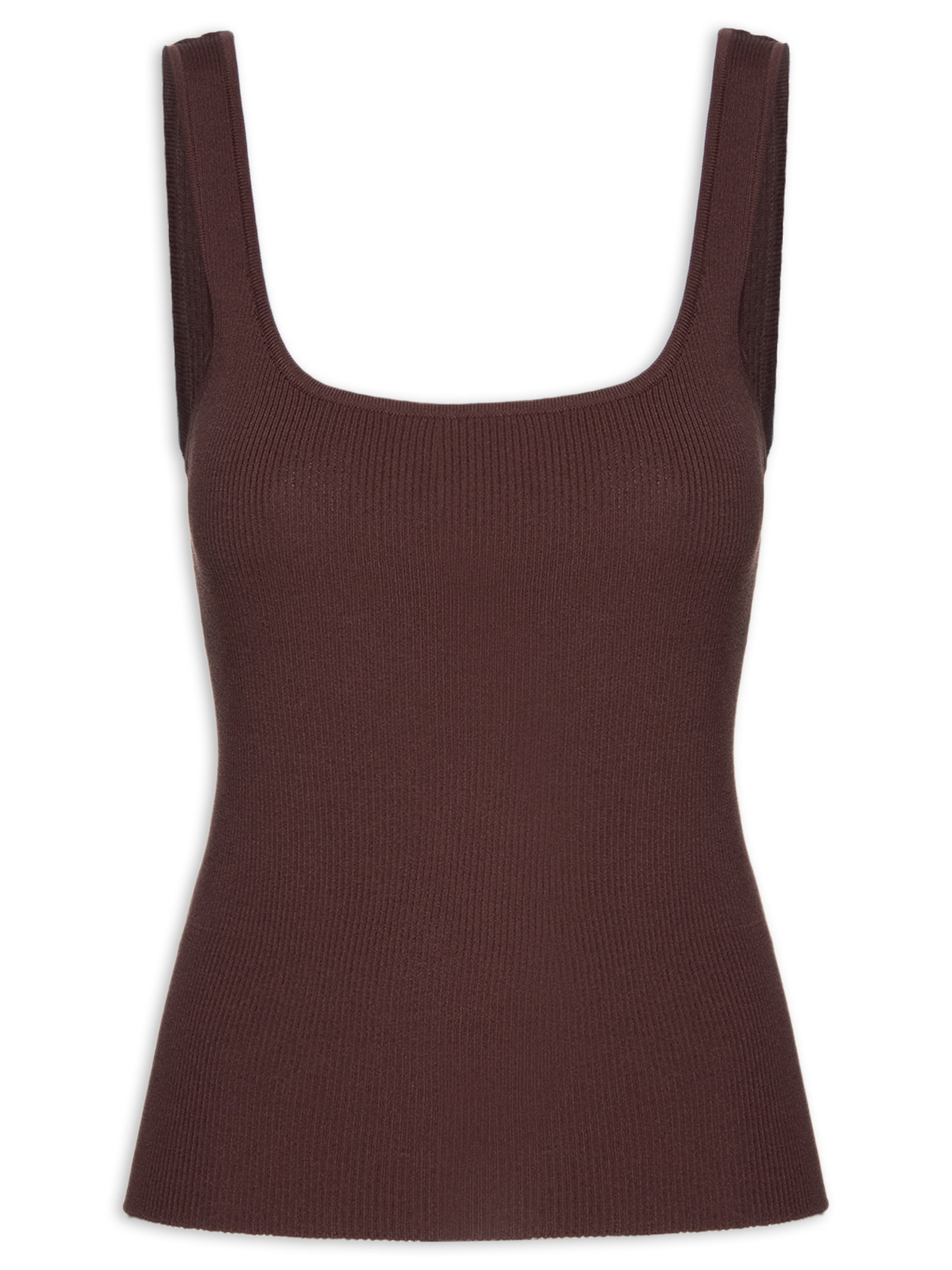 Regata Feminina Básica De Tricot Decote Quadrado Marrom Animale Jeans