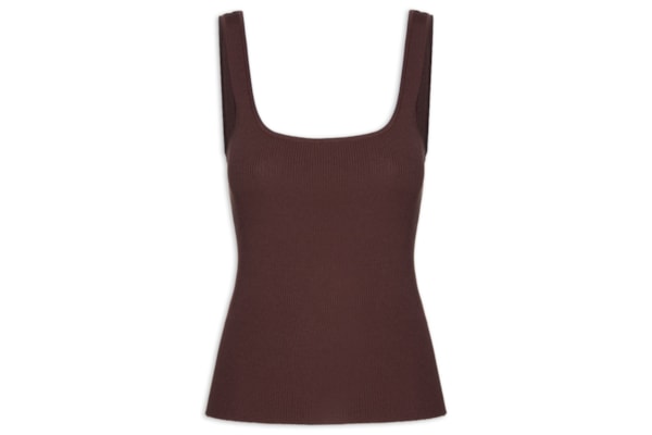Regata Feminina Básica De Tricot Decote Quadrado - Marrom