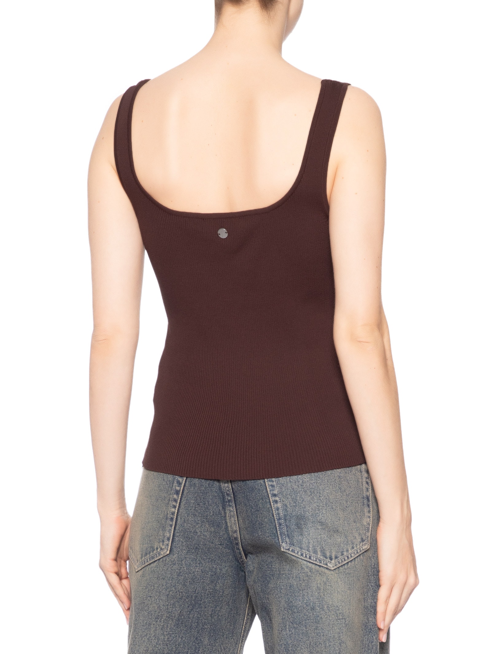 Regata Feminina Básica De Tricot Decote Quadrado Marrom Animale Jeans