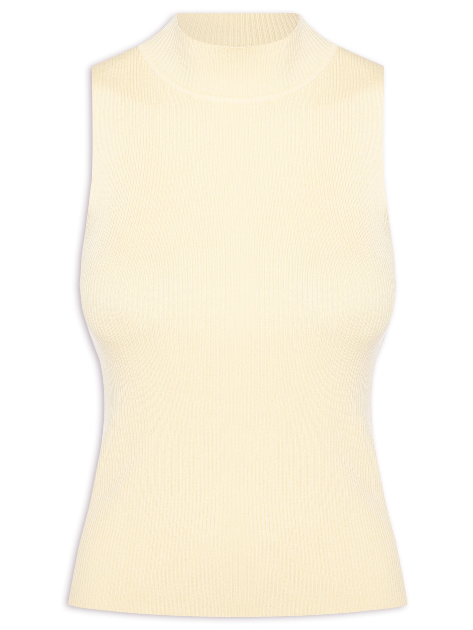 Regata Feminina Básica Gola Alta Em Tricô Canelado Amarelo Hering