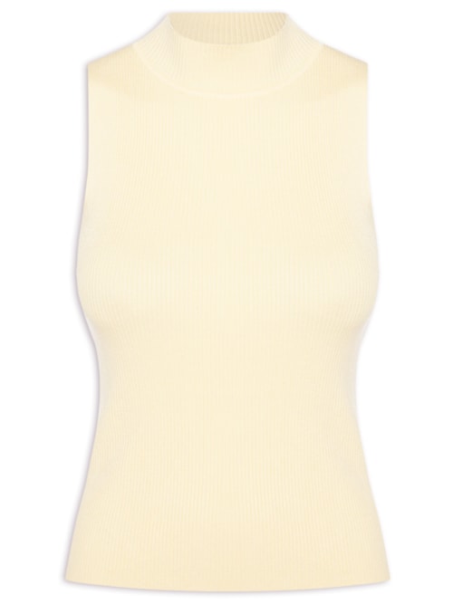Regata Feminina Básica Gola Alta Em Tricô Canelado – Amarelo