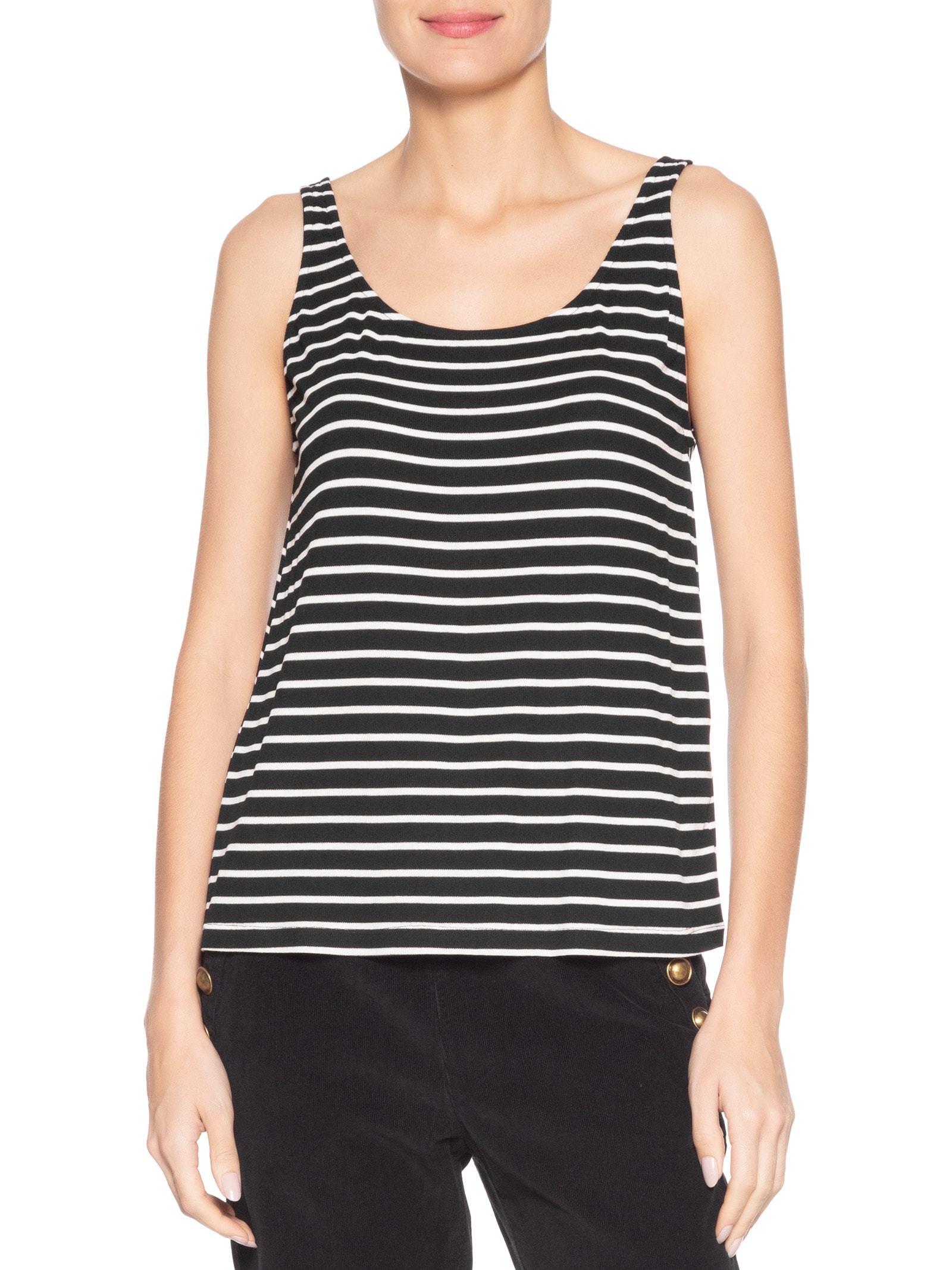 Regata Feminina Básica Listras Preto Maria Filó