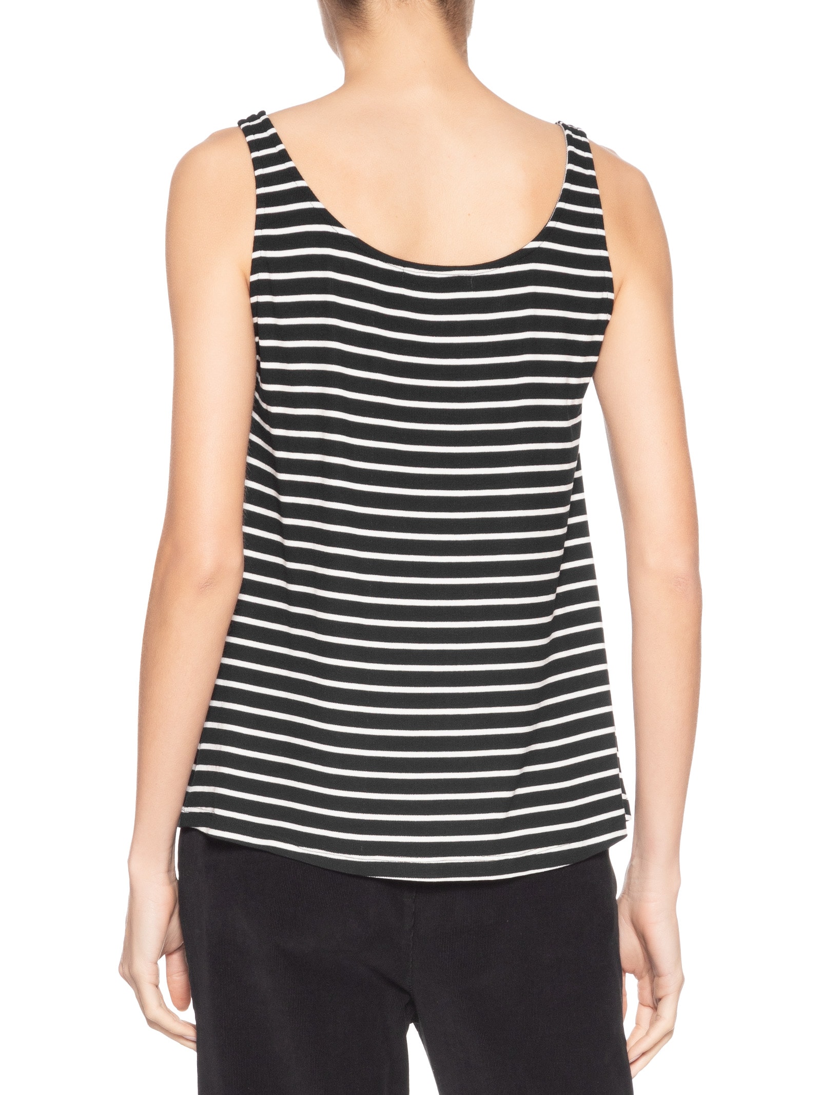 Regata Feminina Básica Listras Preto Maria Filó