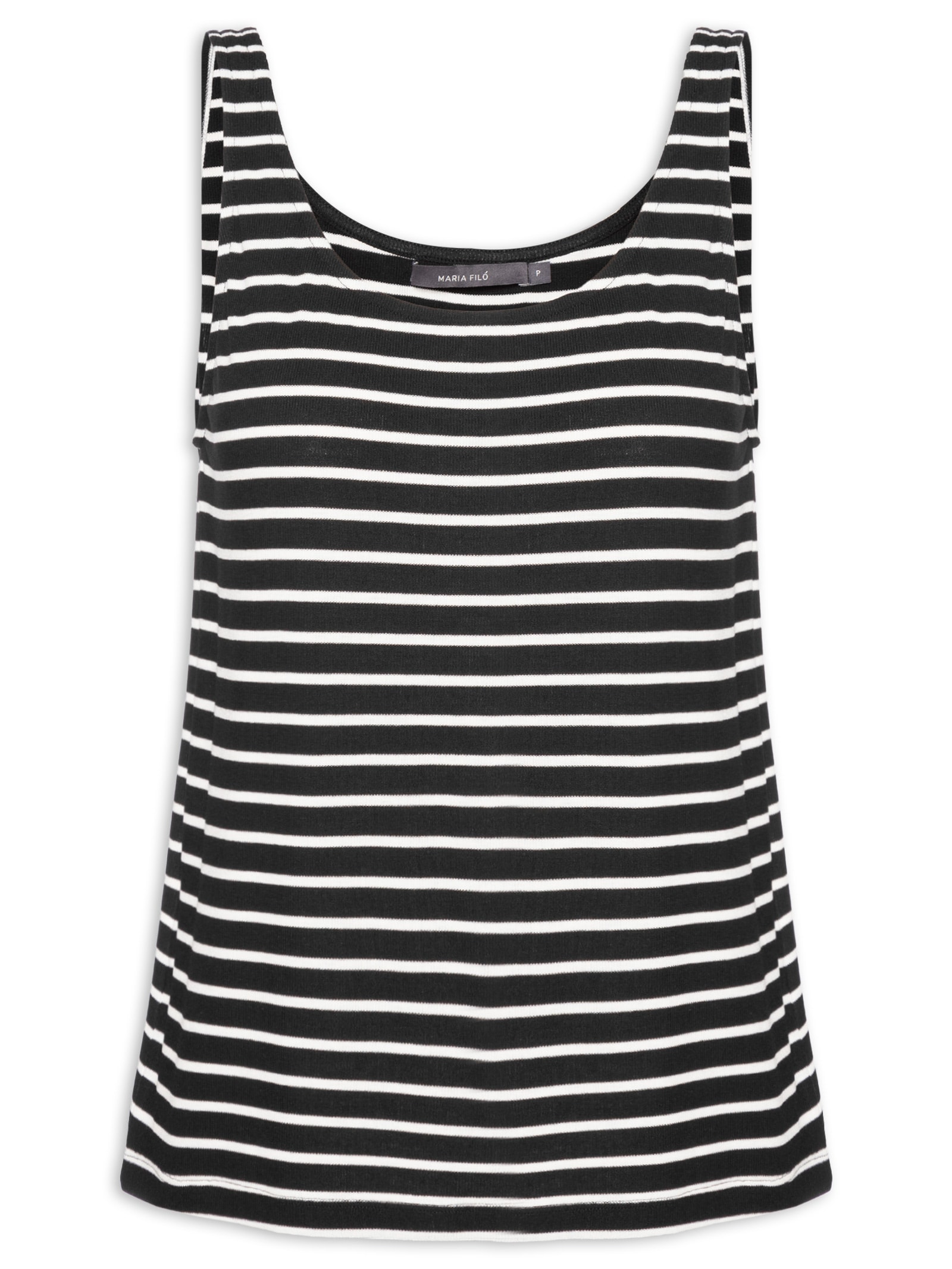 Regata Feminina Básica Listras Preto Maria Filó