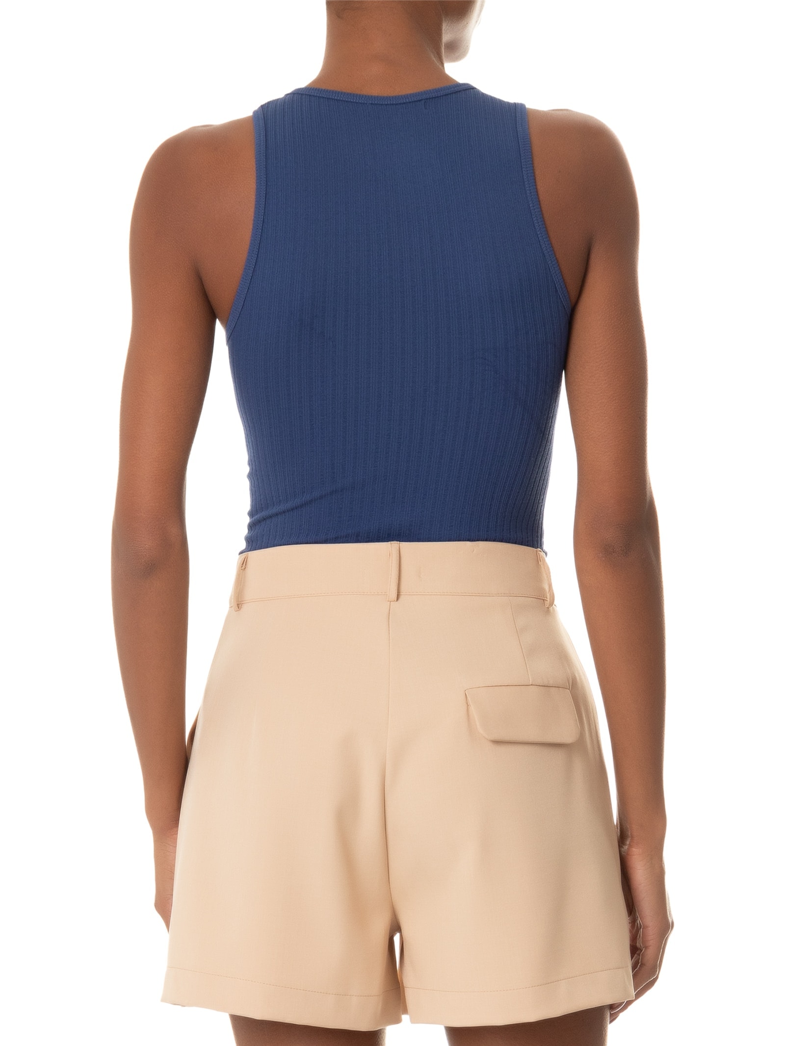 Regata Feminina Básica Poliamida Canelada Azul Basiq