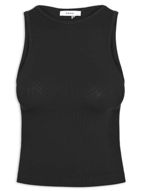 Regata Feminina Básica Poliamida Canelada – Preto