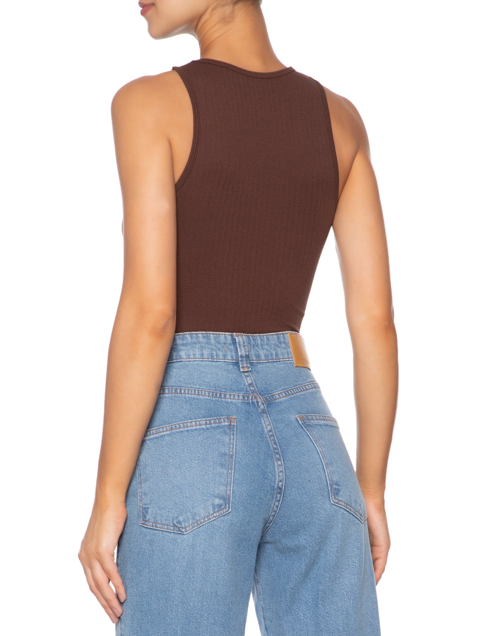 Regata Feminina Básica Poliamida Marrom Basiq