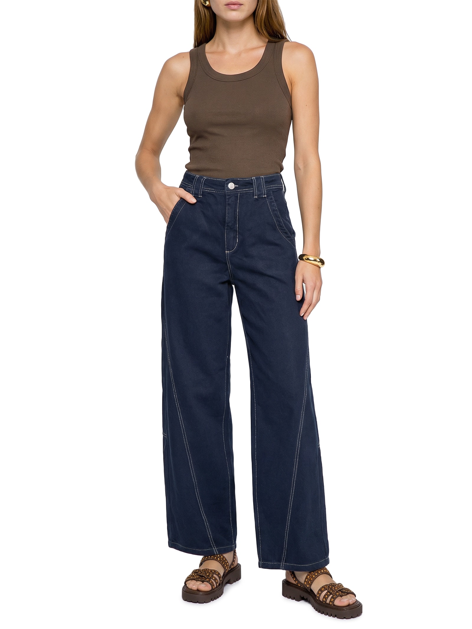 Regata Feminina Básica Rib Com Elastano Marrom Cantão