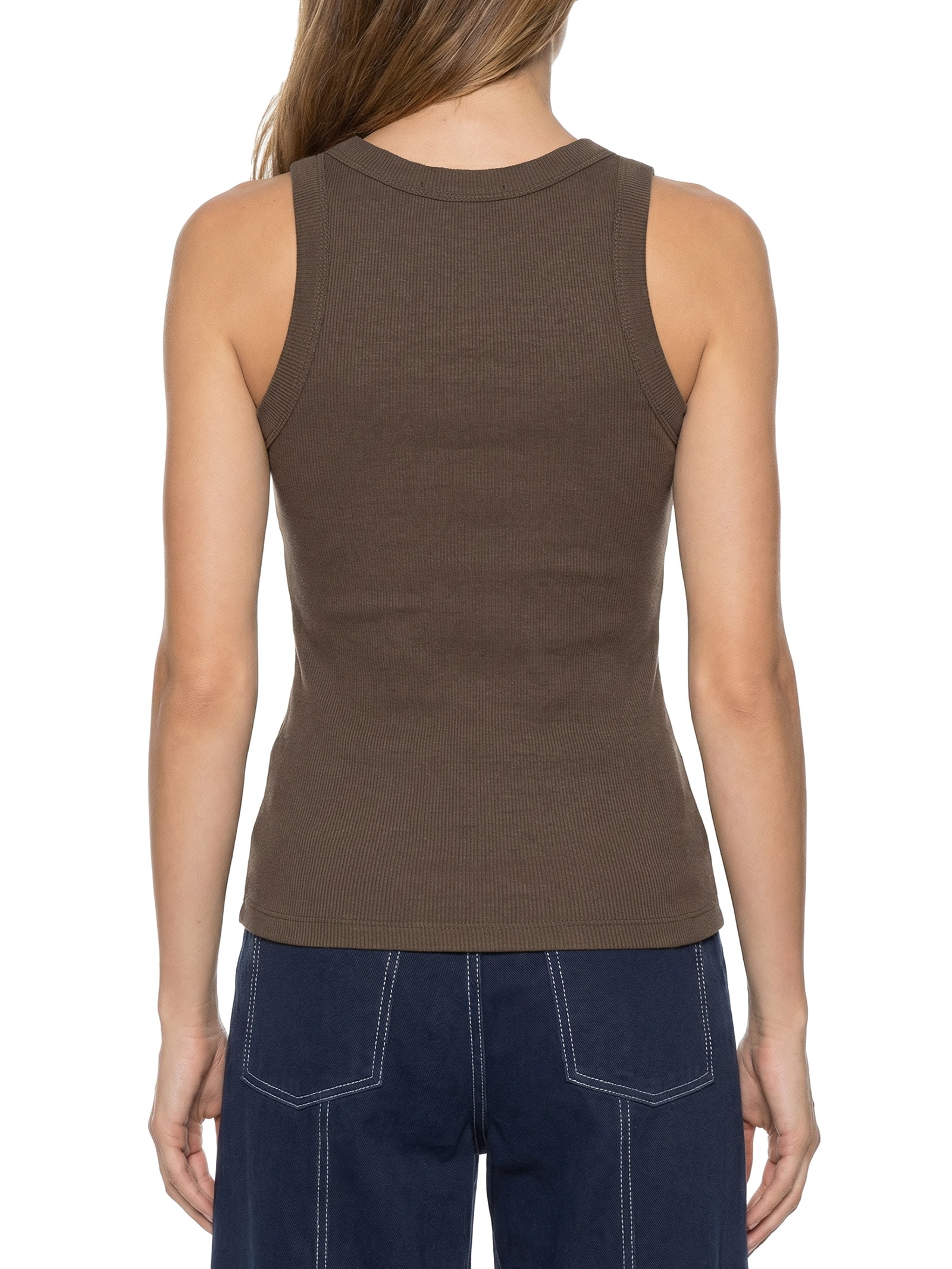 Regata Feminina Básica Rib Com Elastano Marrom Cantão