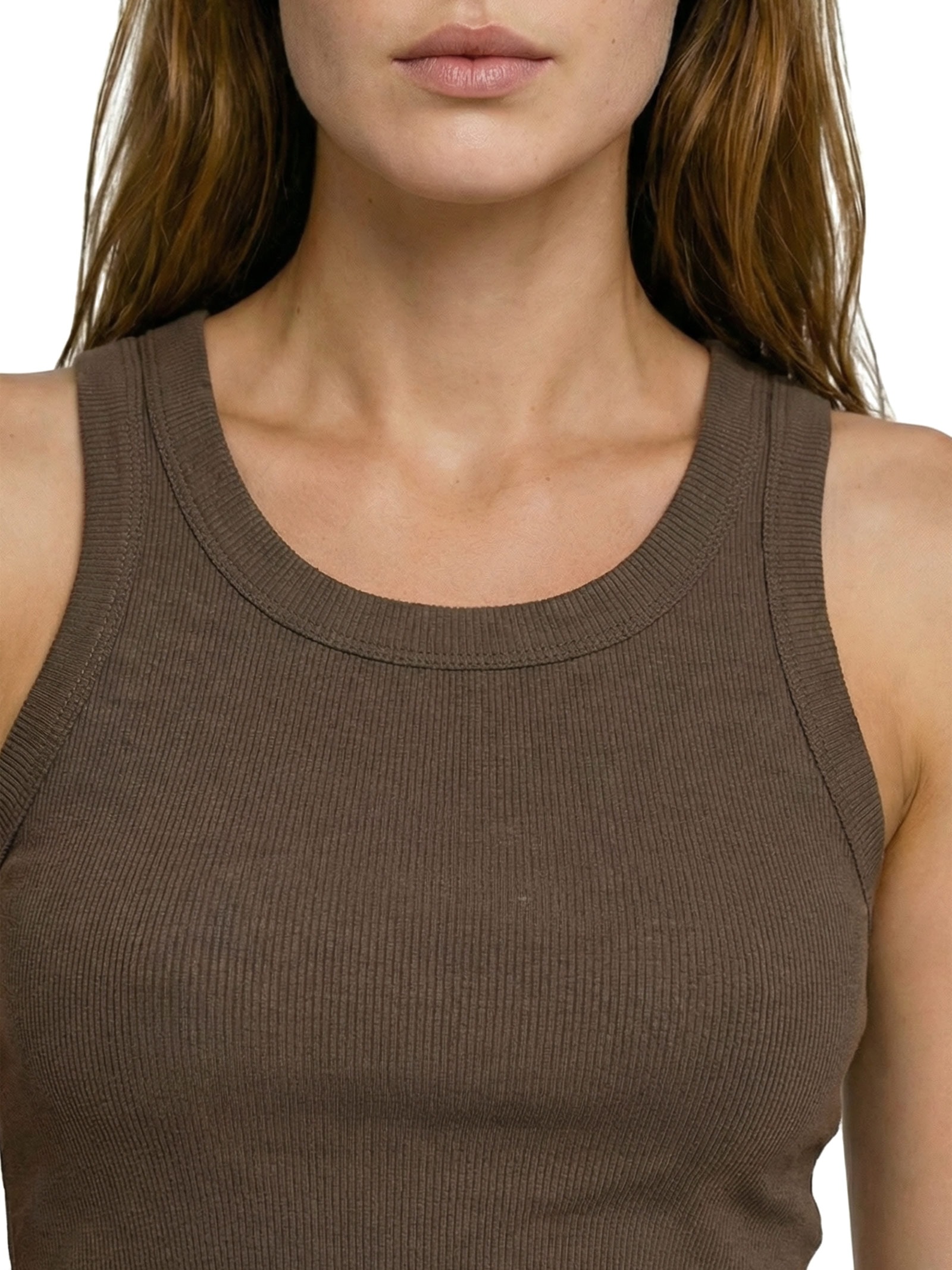 Regata Feminina Básica Rib Com Elastano Marrom Cantão