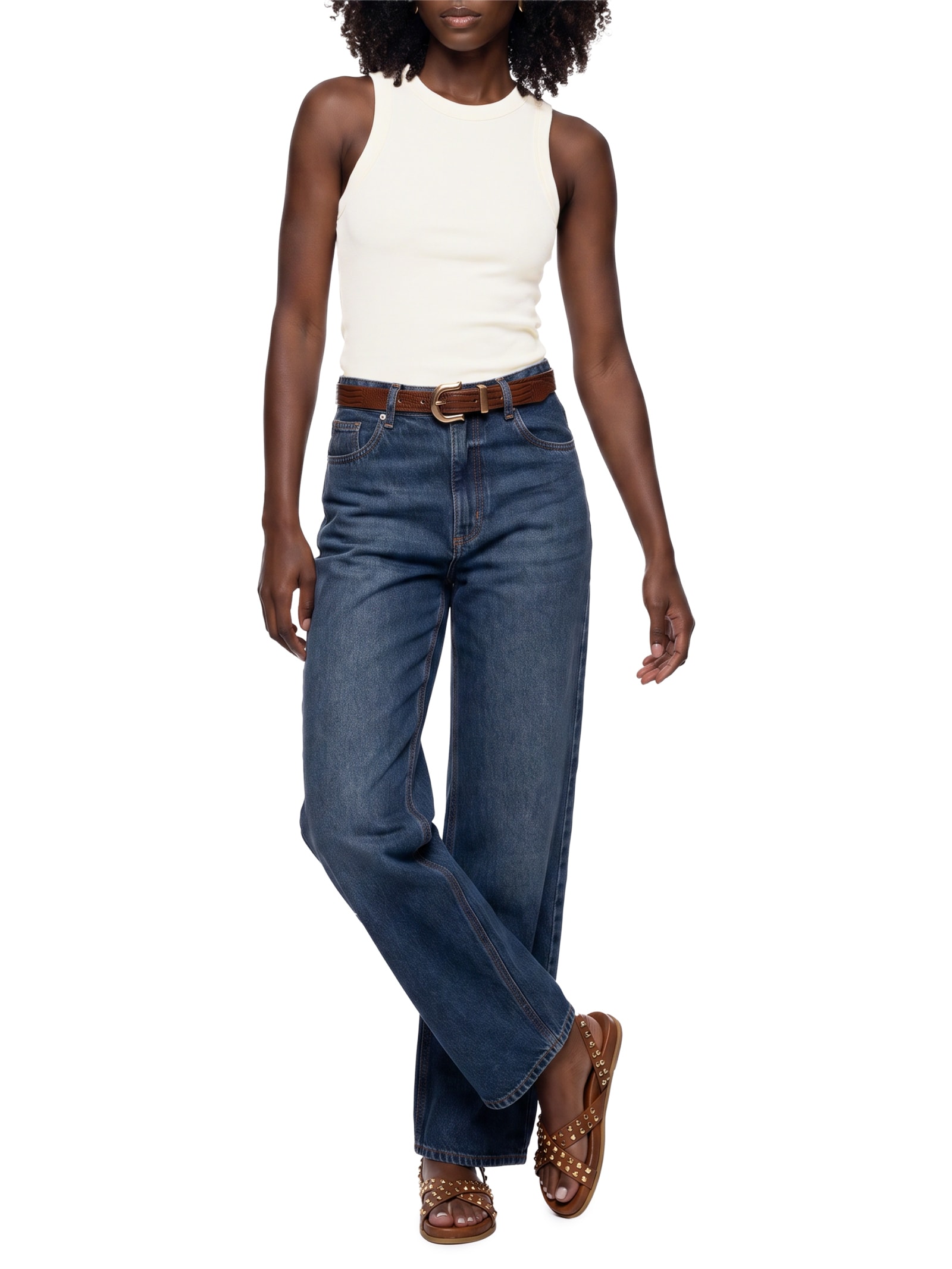 Regata Feminina Básica Slim Neck Off White Hering