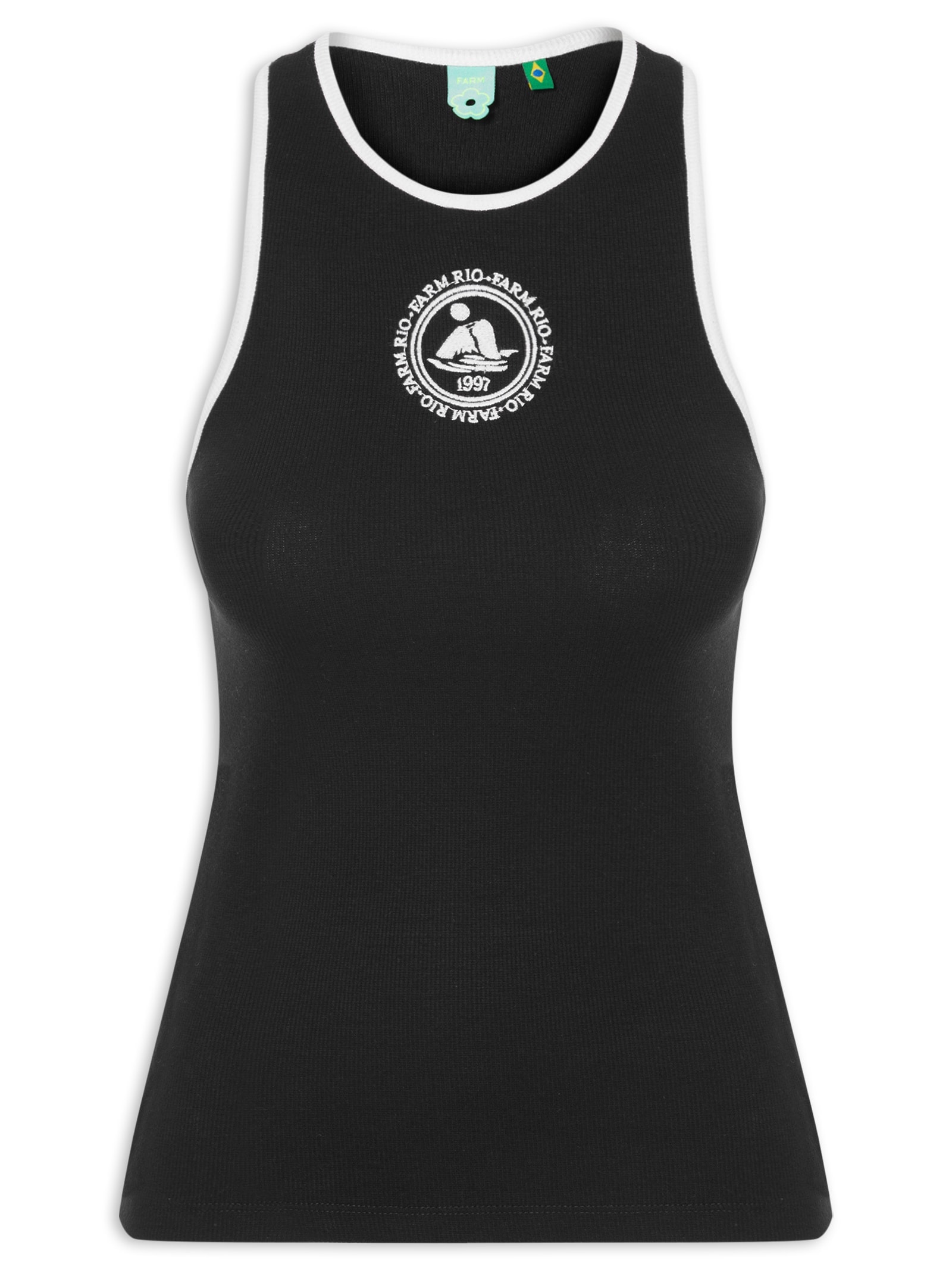 Regata Feminina Bicolor Bordada Preto Farm