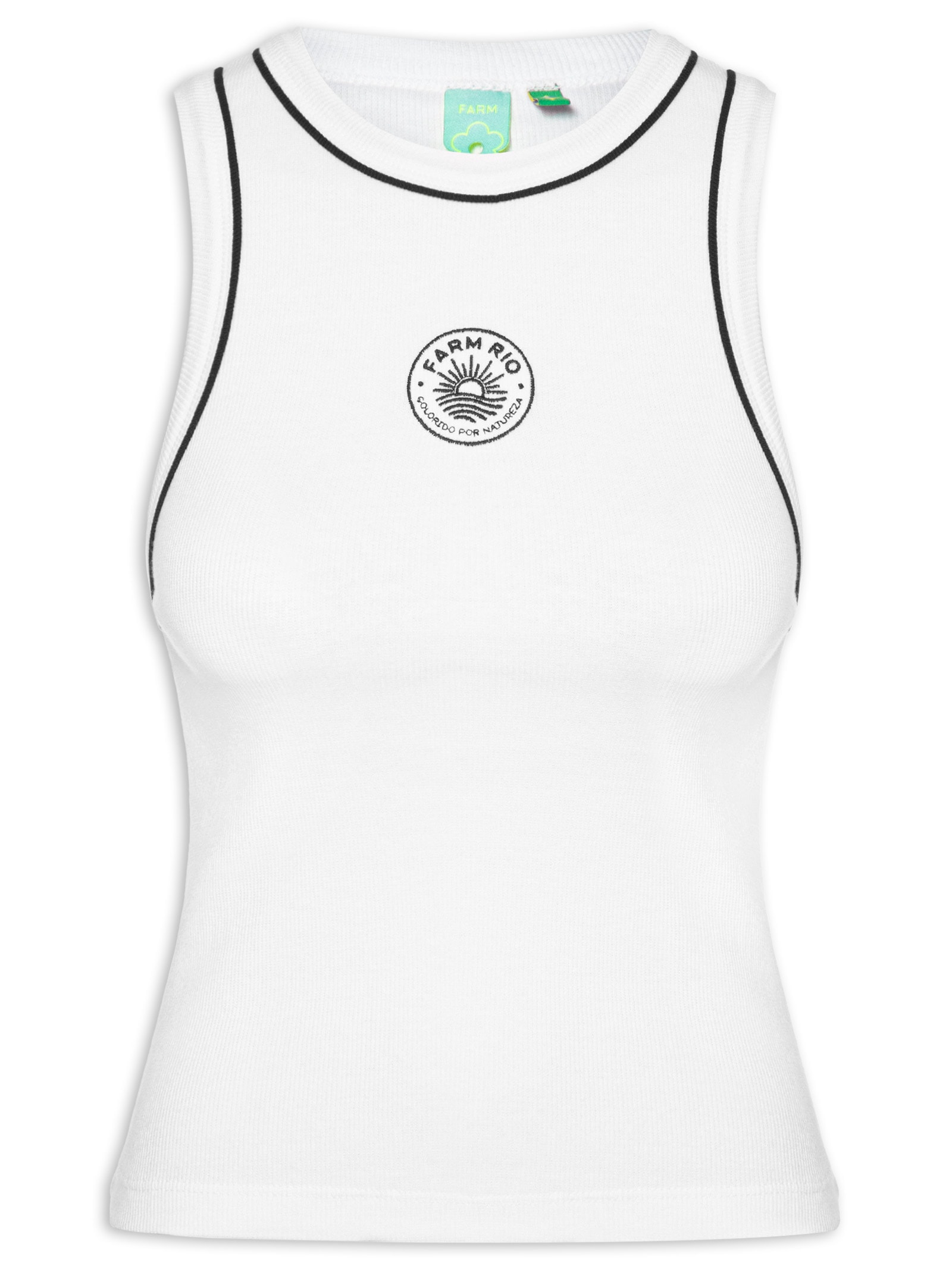 Regata Feminina Bicolor Bordada Sol Branco Farm