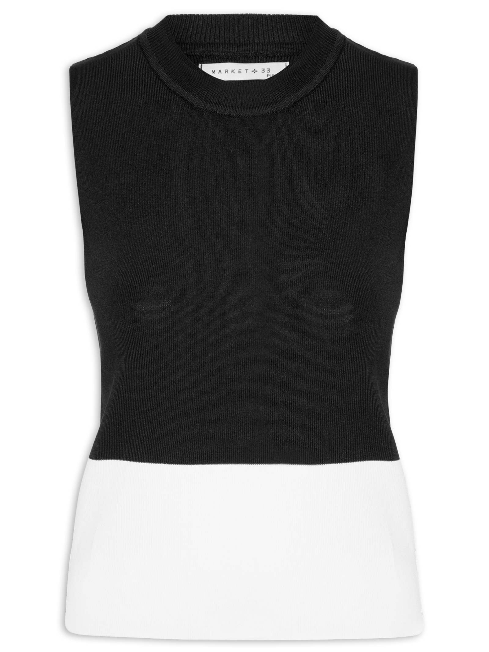 Regata Feminina Bicolor Em Tricot Preto Market 33