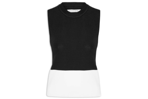 Regata Feminina Bicolor Em Tricot - Preto