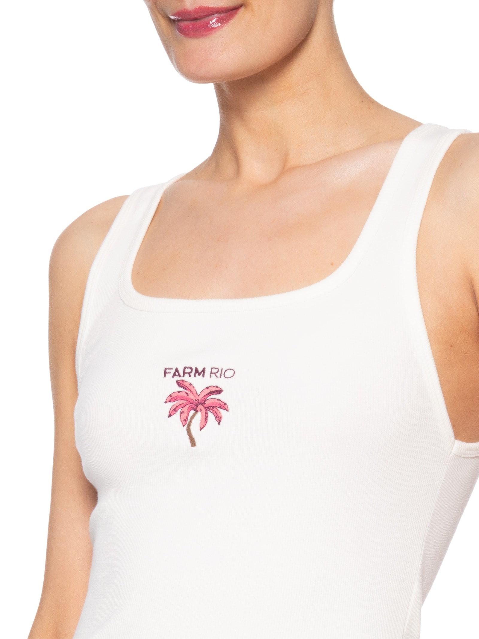 Regata Feminina Bordada Coqueiro Branco Farm