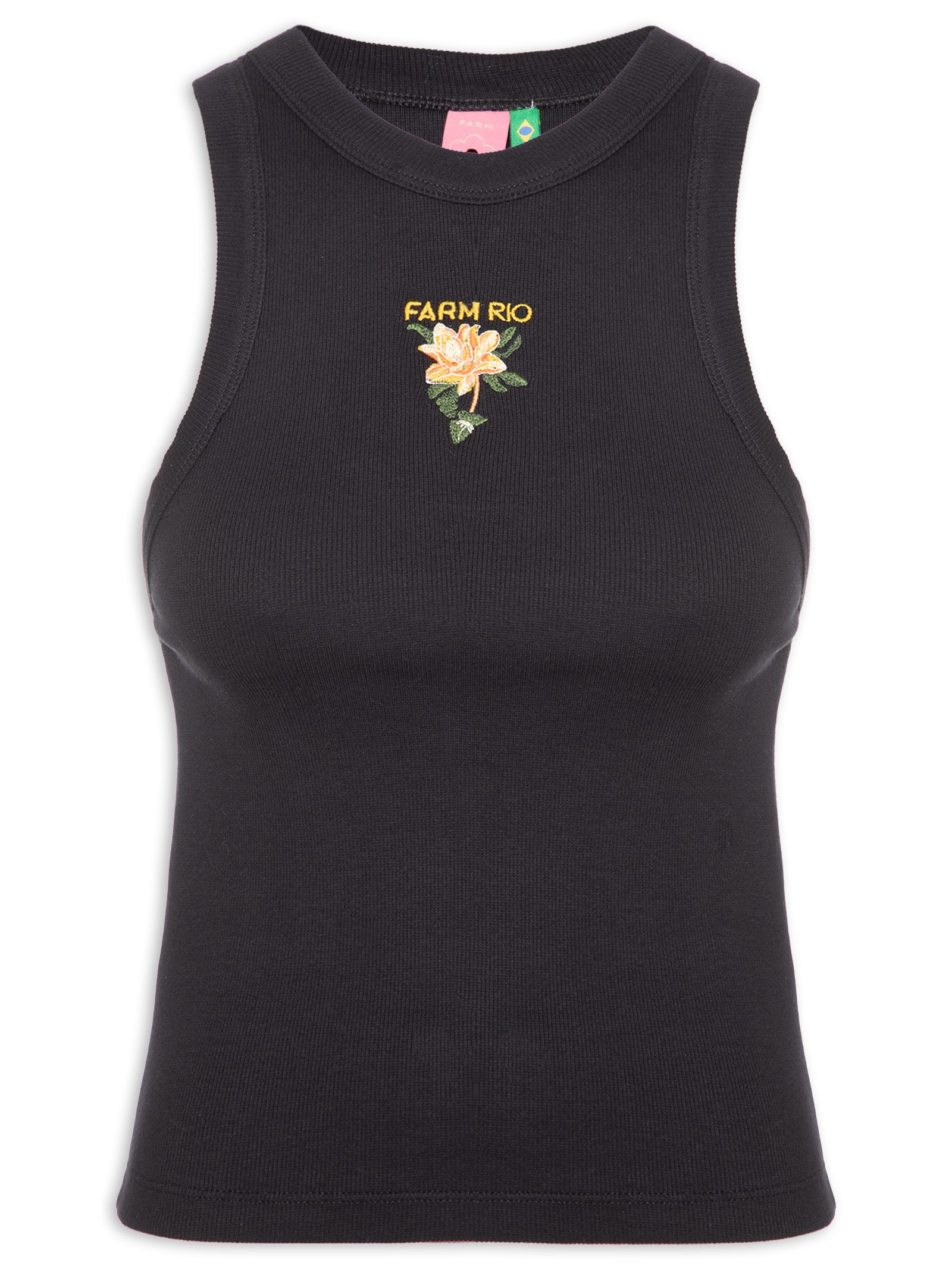 Regata Feminina Bordada Flor de Banana – Preto Farm