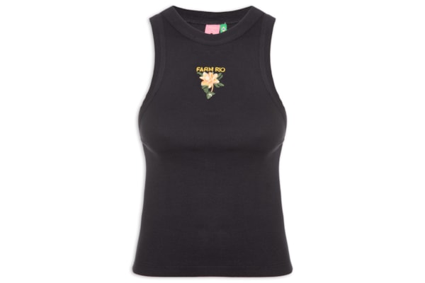 Regata Feminina Bordada Flor de Banana – Preto
