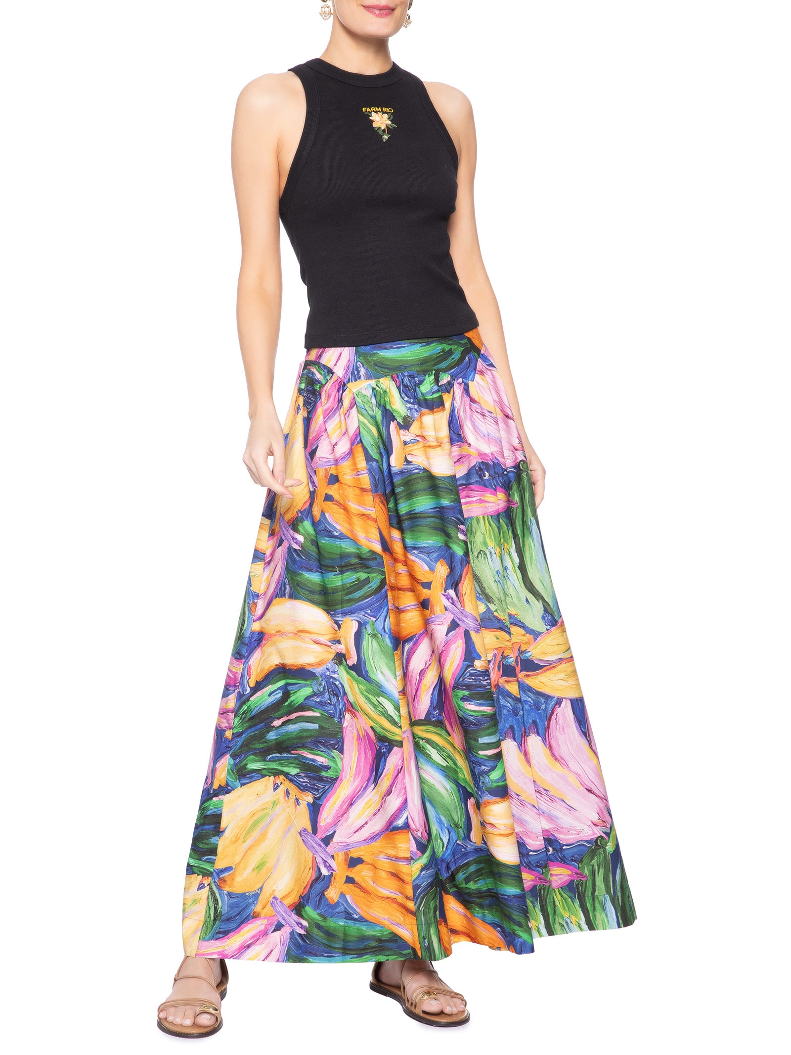 Regata Feminina Bordada Flor de Banana – Preto Farm