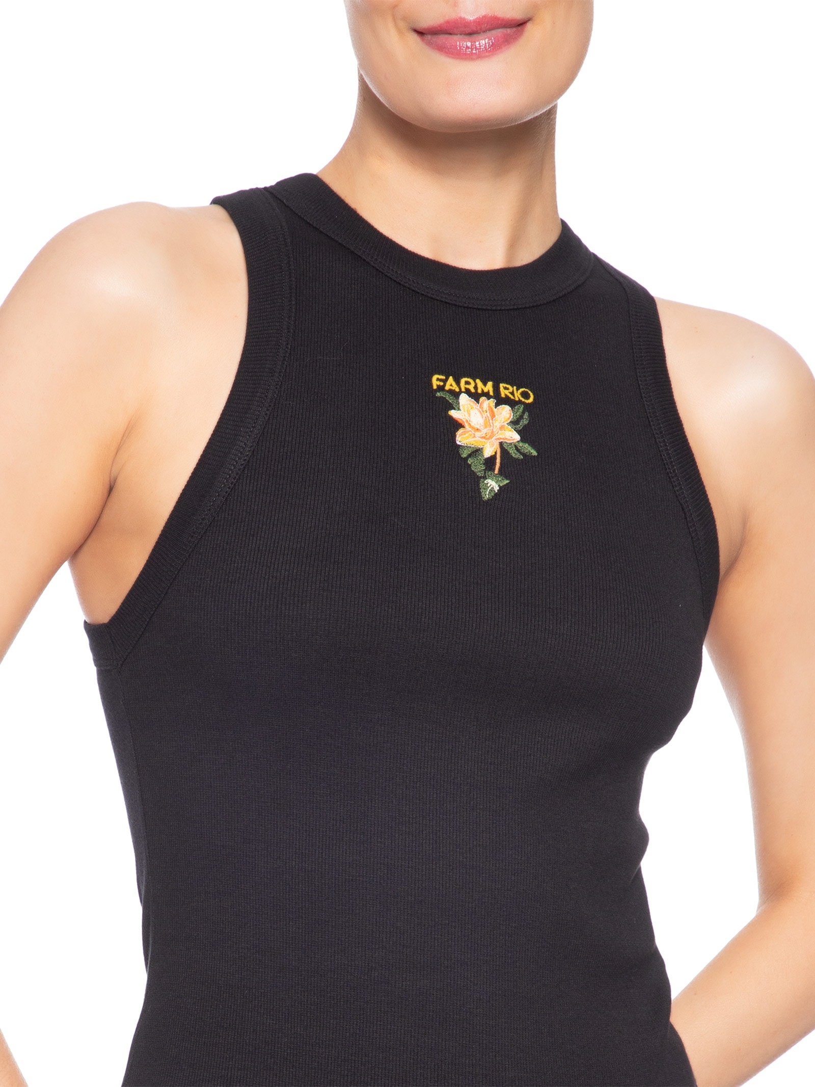Regata Feminina Bordada Flor de Banana – Preto Farm