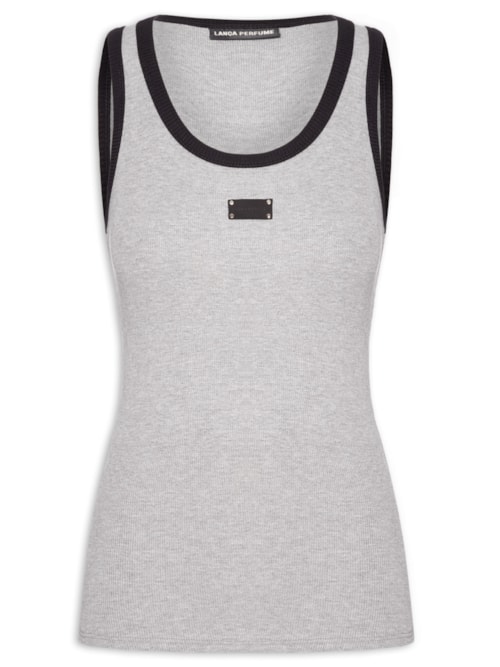 Regata Feminina Canelada Bicolor - Cinza