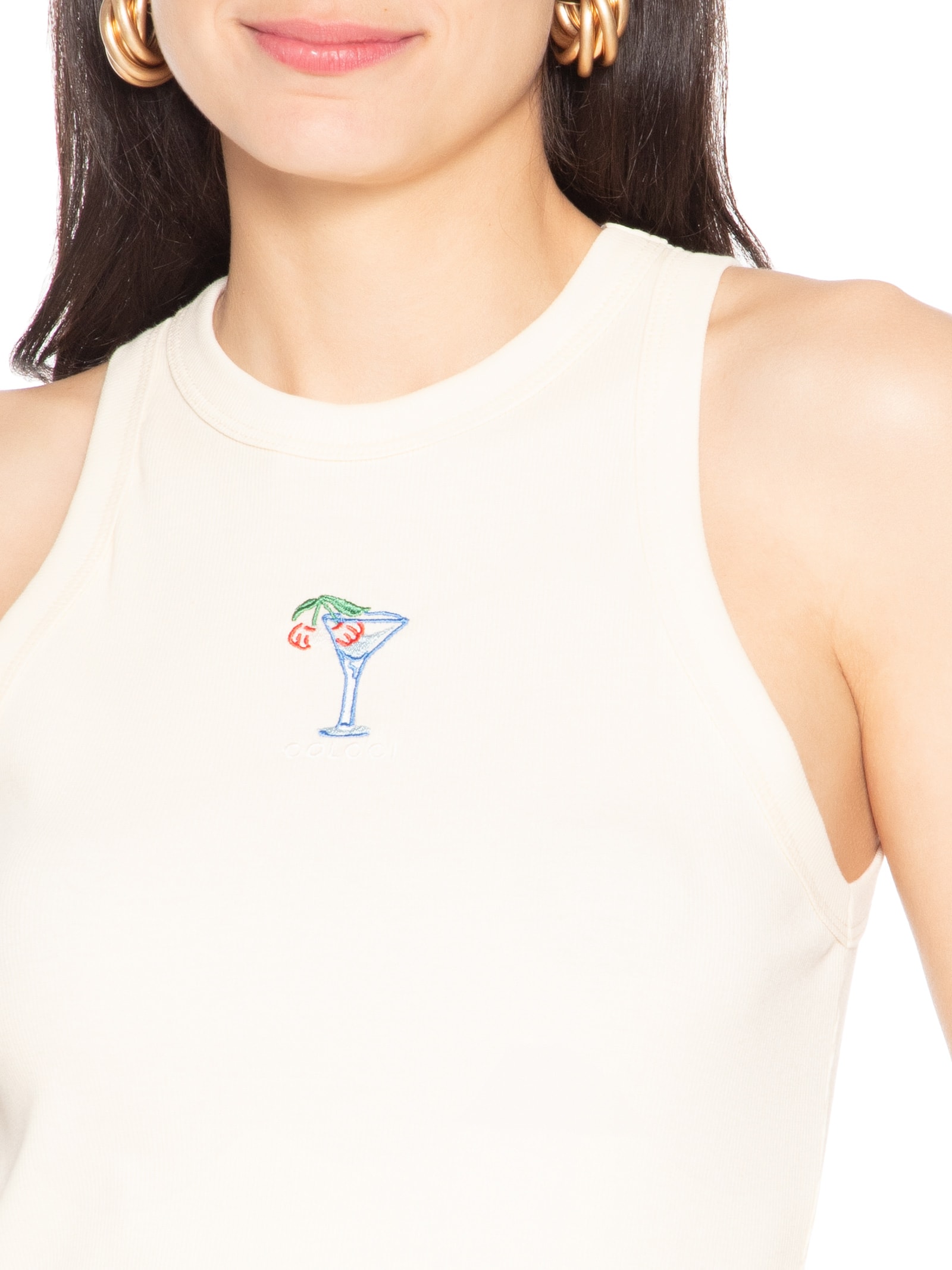 Regata Feminina Canelada Bordada Bege Colcci