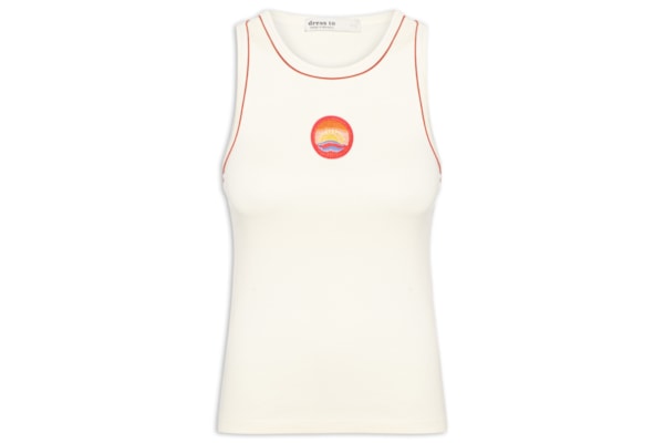 Regata Feminina Canelada Bordado - Branco