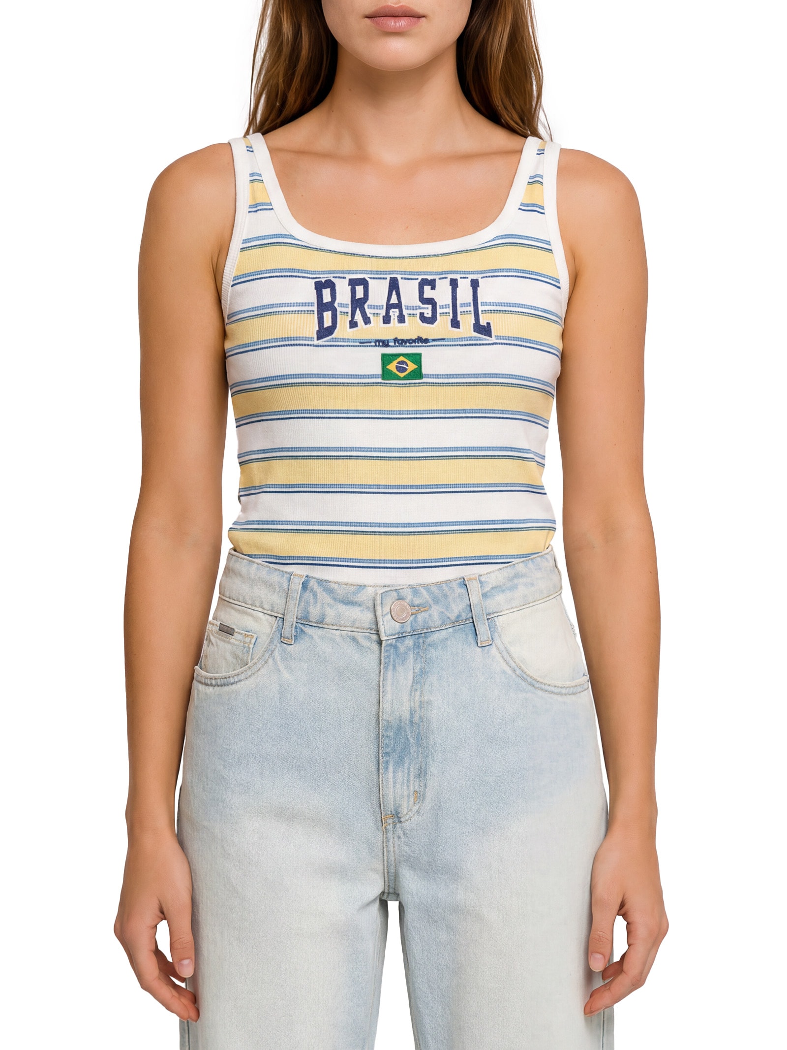 Regata Feminina Canelada Brasil Branco My Favorite