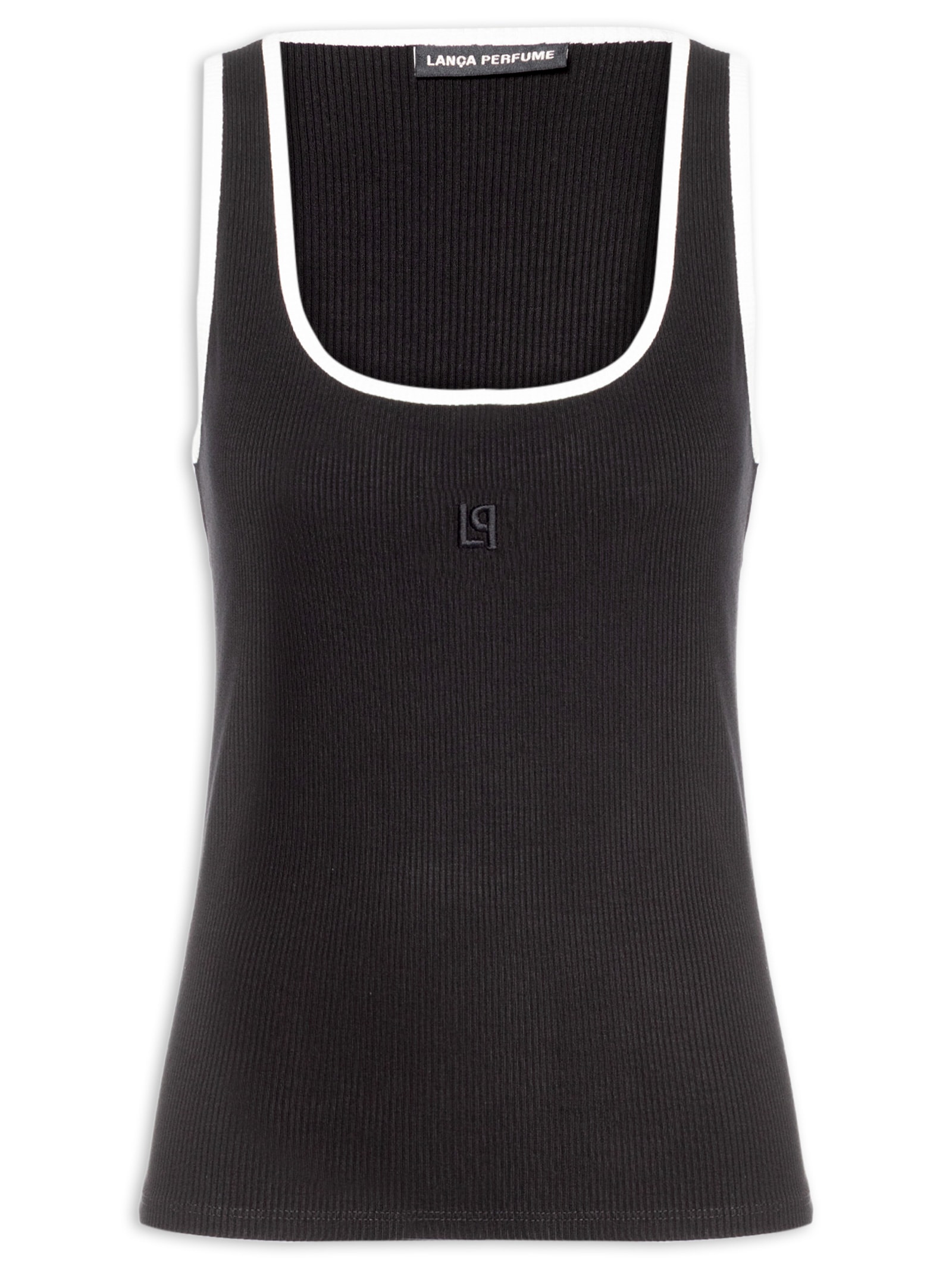 Regata Feminina Canelada Com Bordado Preto Lança Perfume