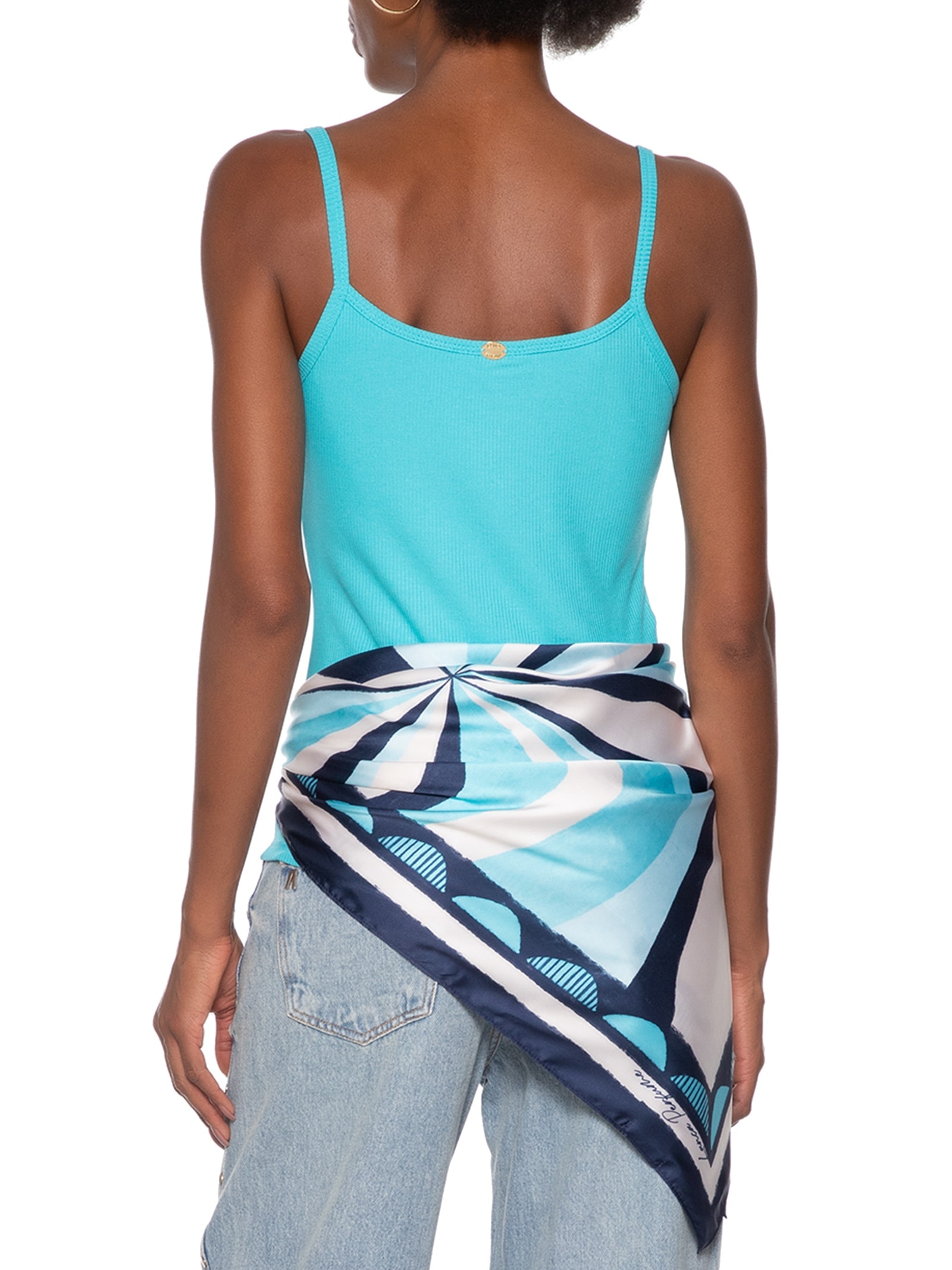 Regata Feminina Canelada Com Lenço Azul  Lança Perfume