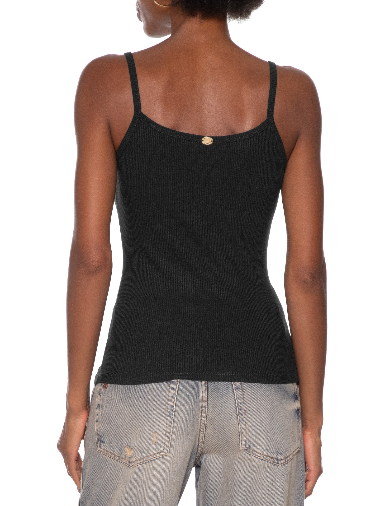 Regata Feminina Canelada Com Lenço Preto Lança Perfume