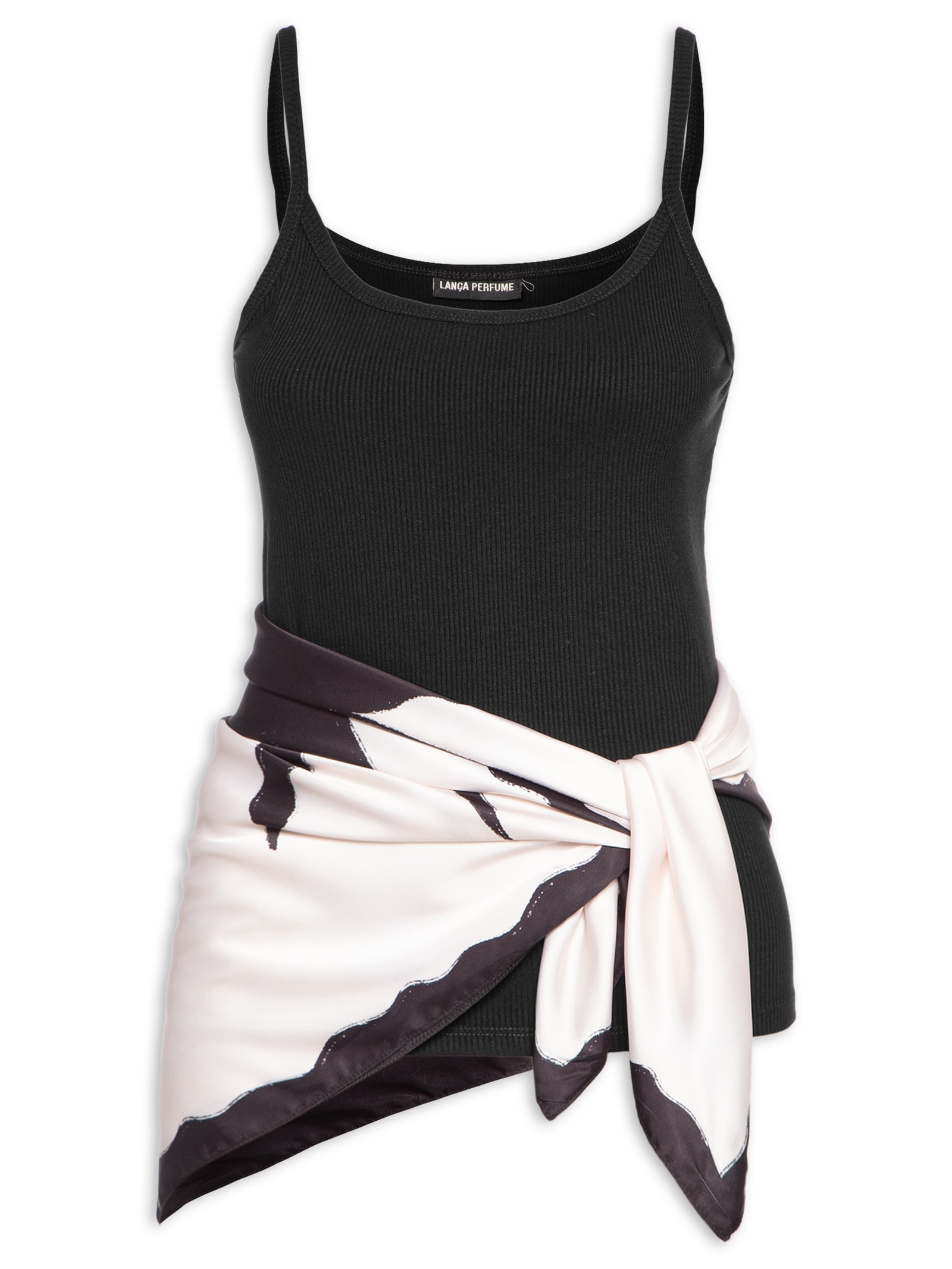 Regata Feminina Canelada Com Lenço Preto Lança Perfume