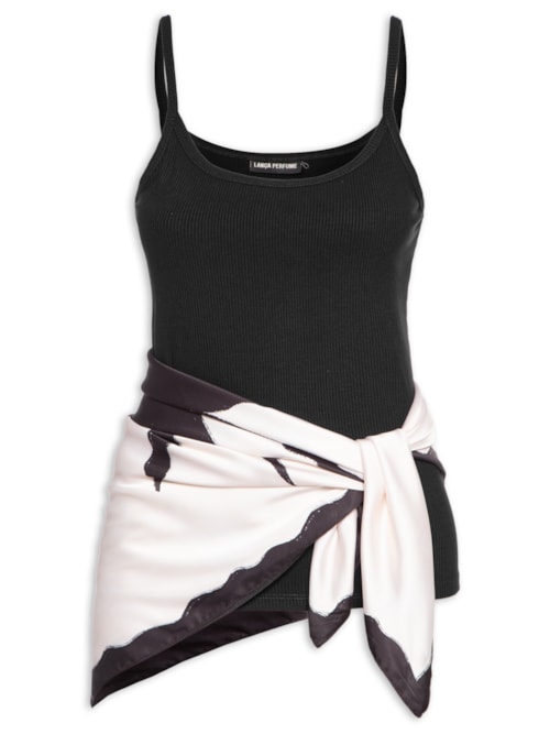 Regata Feminina Canelada Com Lenço – Preto