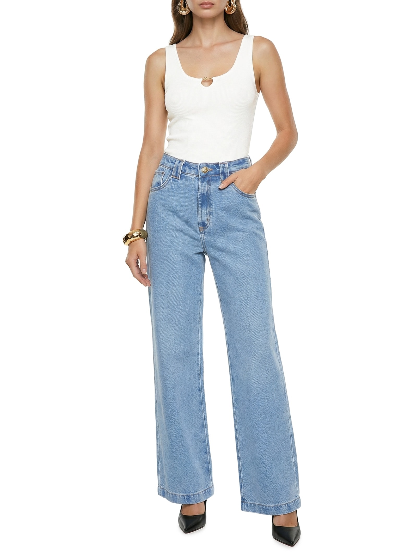 Regata Feminina Canelada Com Metal Branco Lança Perfume