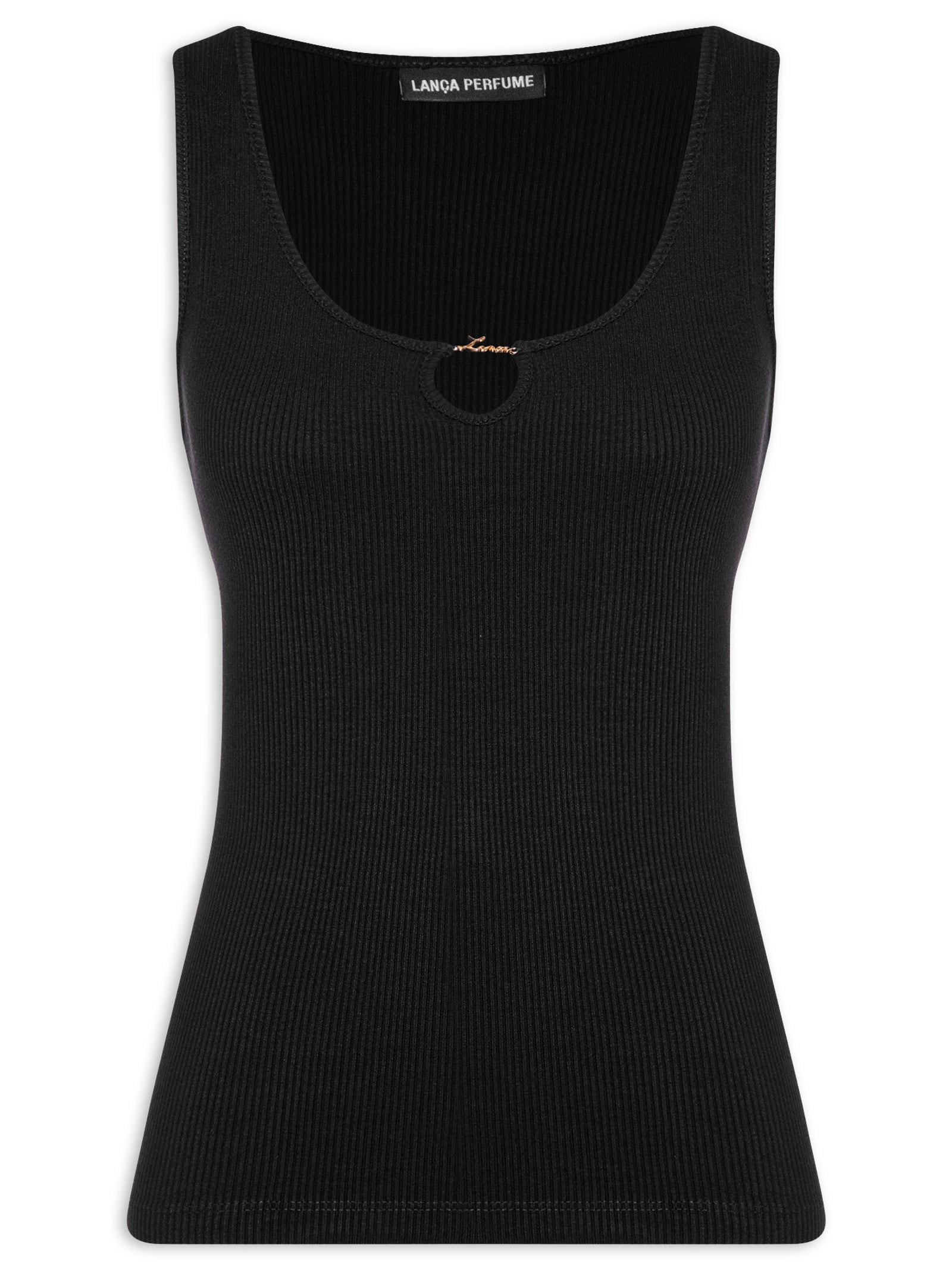 Regata Feminina Canelada Com Metal Preto Lança Perfume