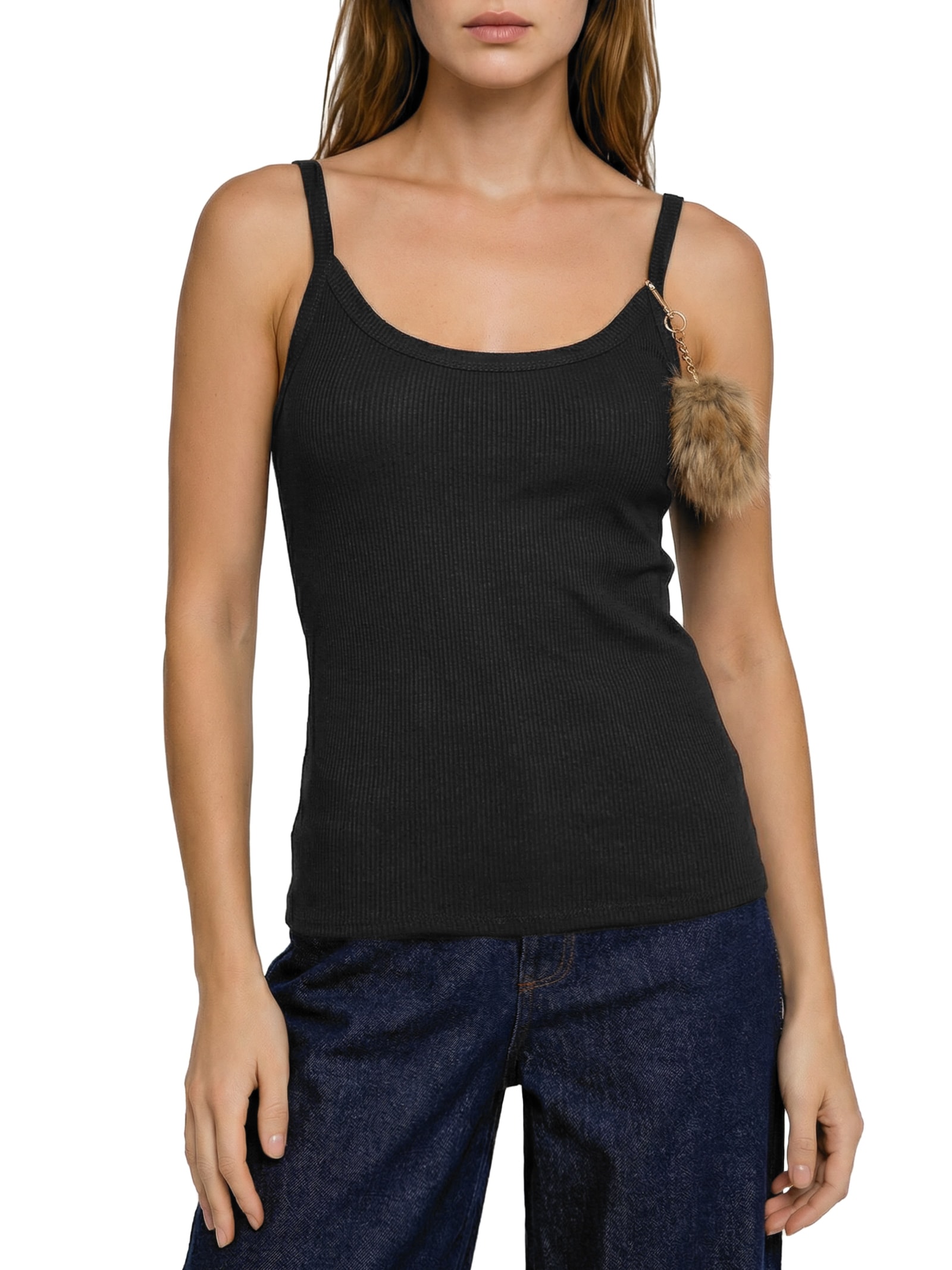 Regata Feminina Canelada De Alça Preto Lança Perfume