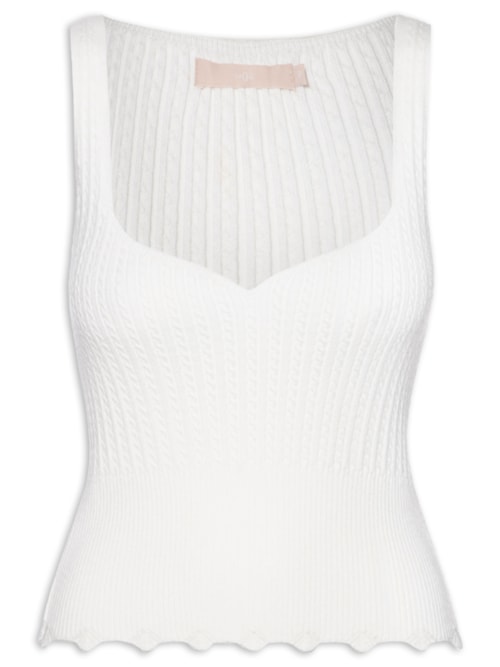 Regata Feminina Canelada Decote Coração em Tricot - Branco
