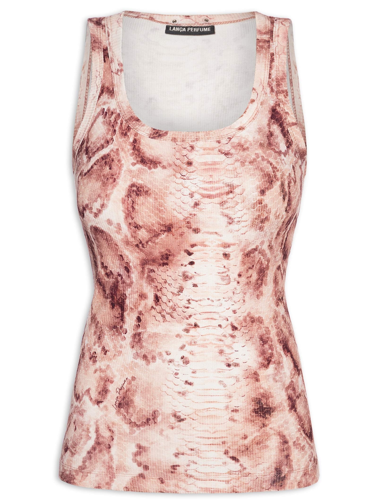 Regata Feminina Canelada Estampada Rosa Lança Perfume