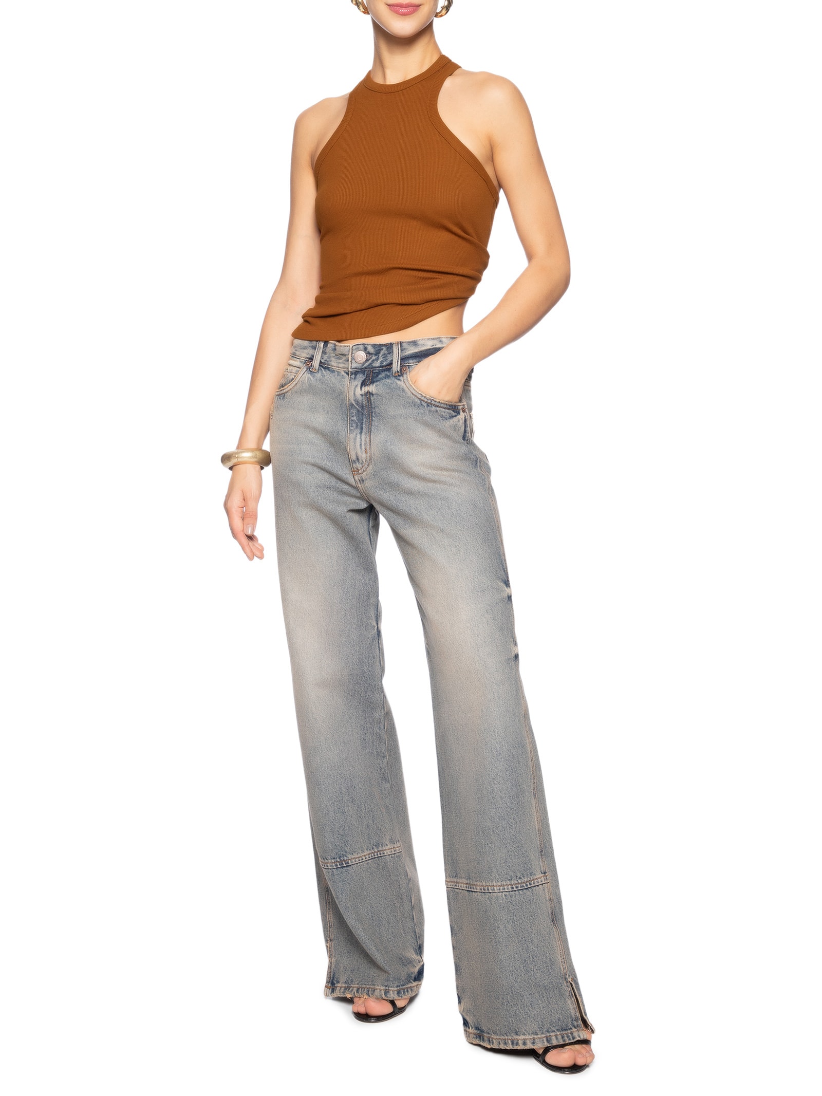 Regata Feminina Canelada Marrom  Forum