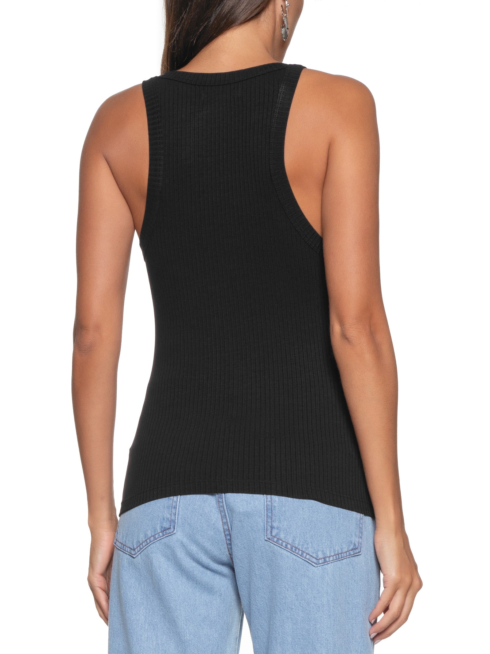 Regata Feminina Canelada Preto Colcci