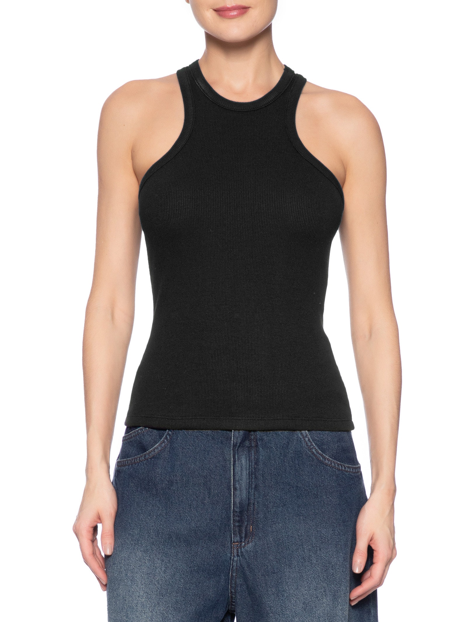 Regata Feminina Canelada Preto Forum