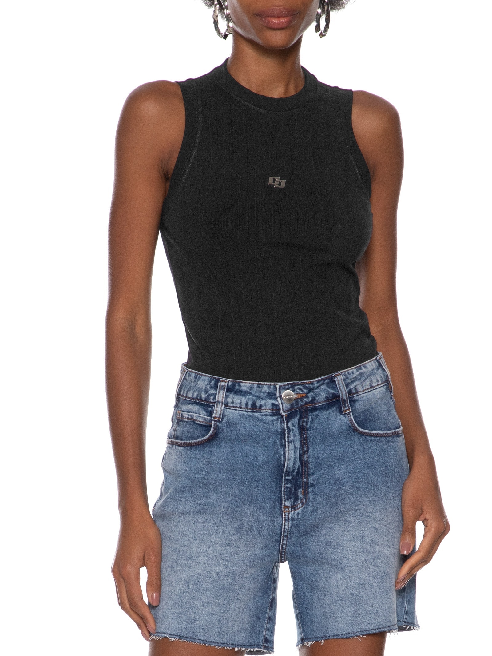 Regata Feminina Canelada Preto Colcci