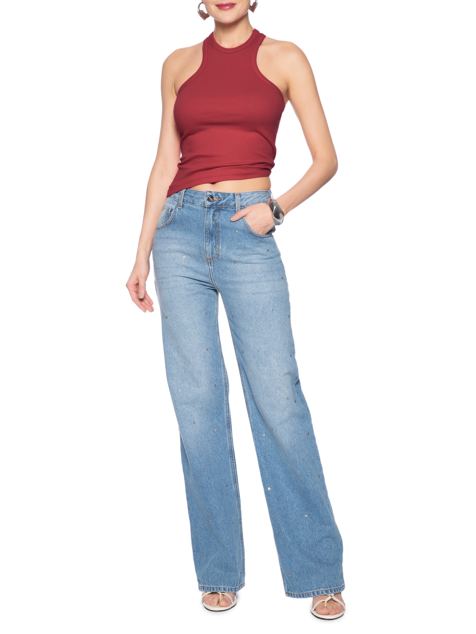 Regata Feminina Canelada Vermelho Forum