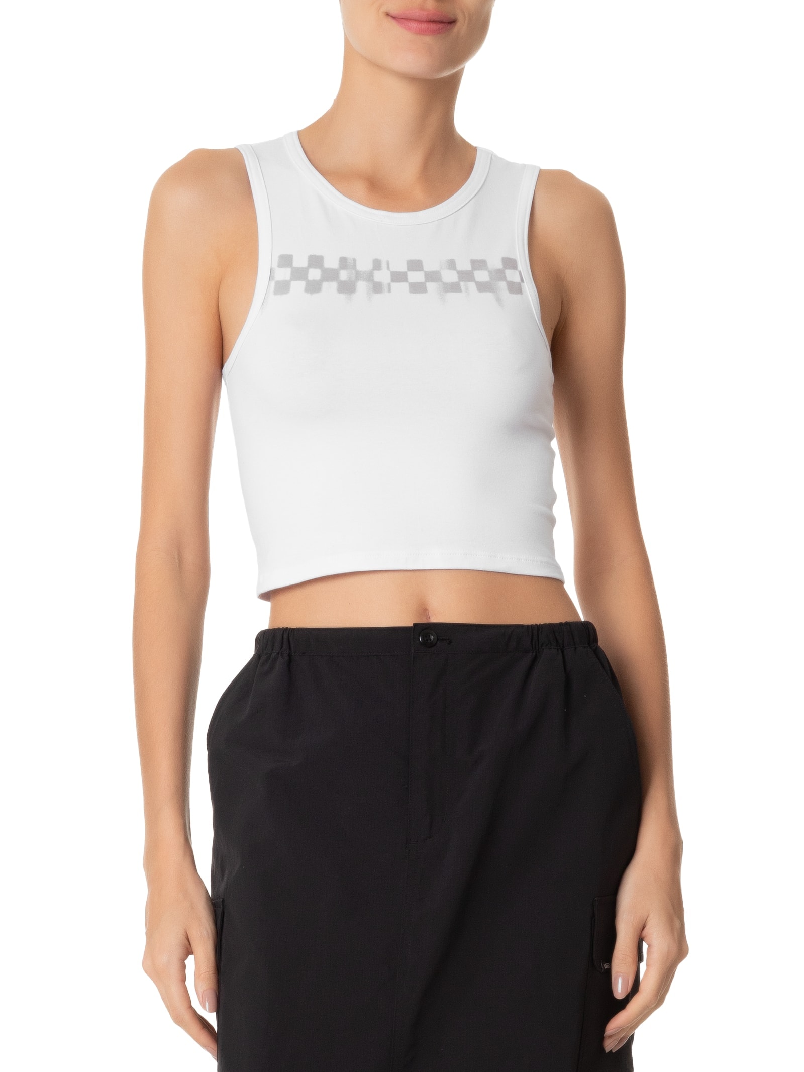 Regata Feminina Check Wash Fitted Crop Tank Branco Vans