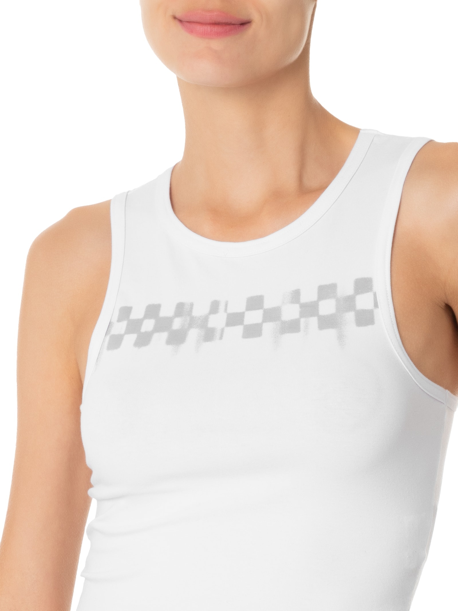 Regata Feminina Check Wash Fitted Crop Tank Branco Vans