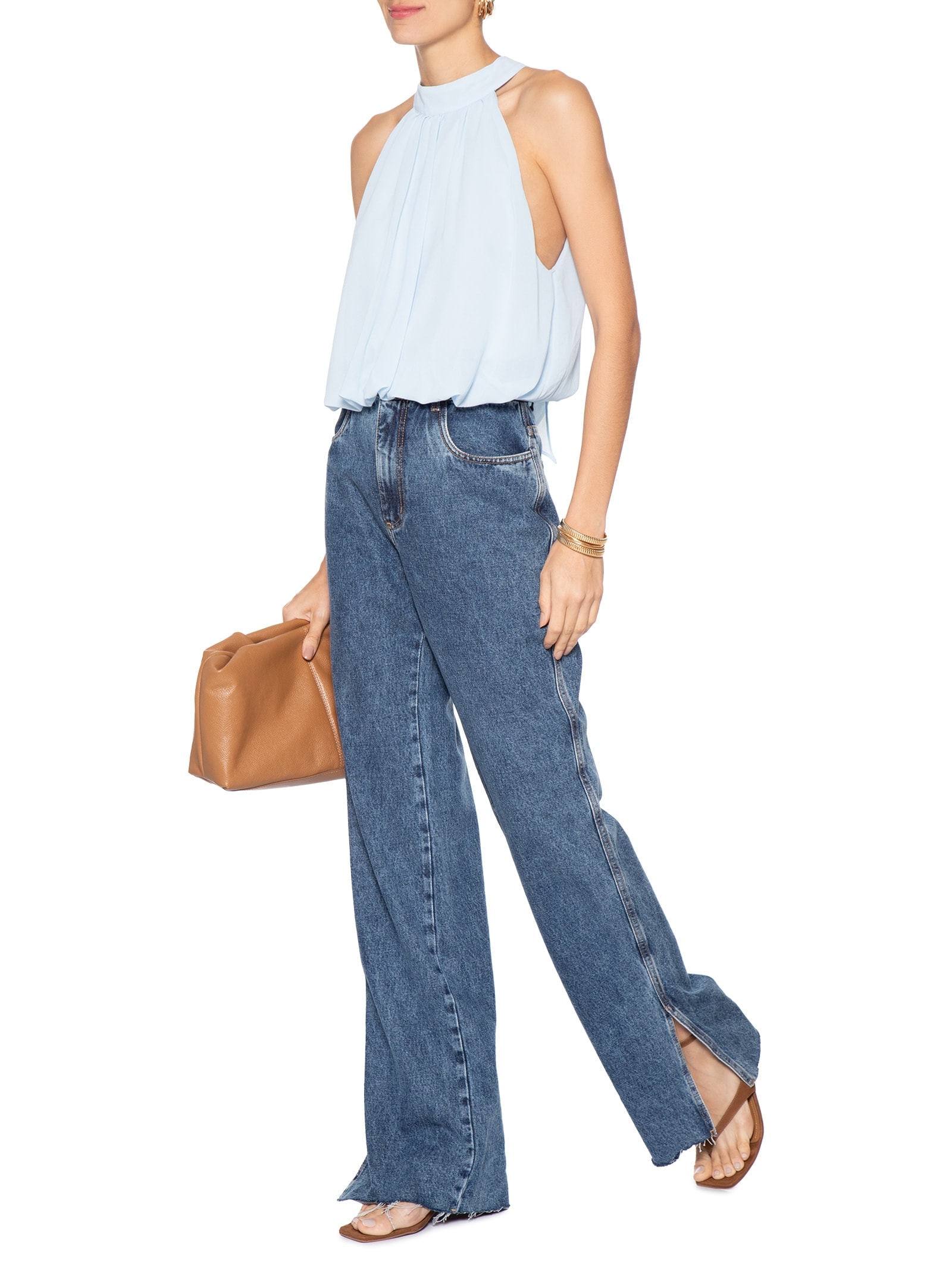 Regata Feminina Com Amarração Azul Market 33